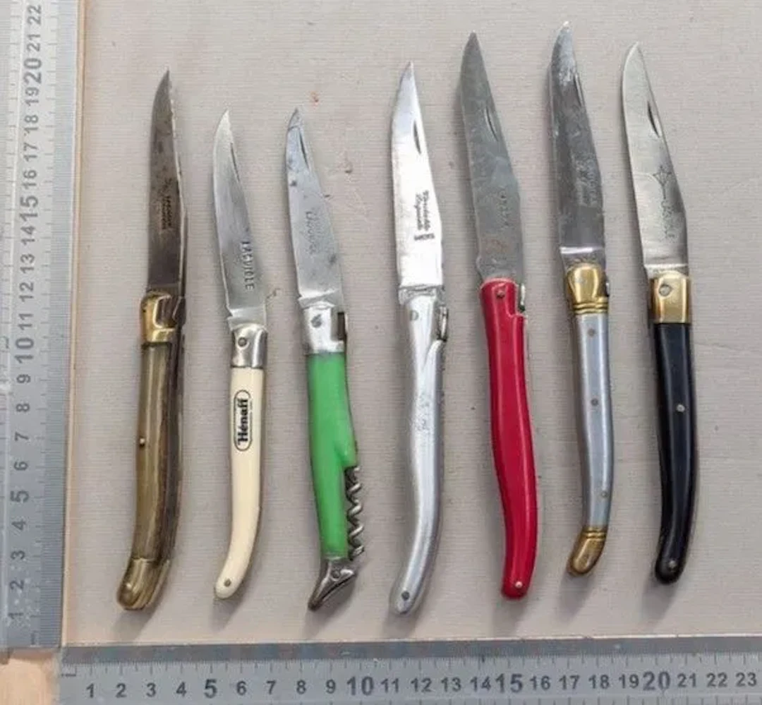 Set of 7 vintage LAGUIOLE pocket knives—see photos for dimensions and condition