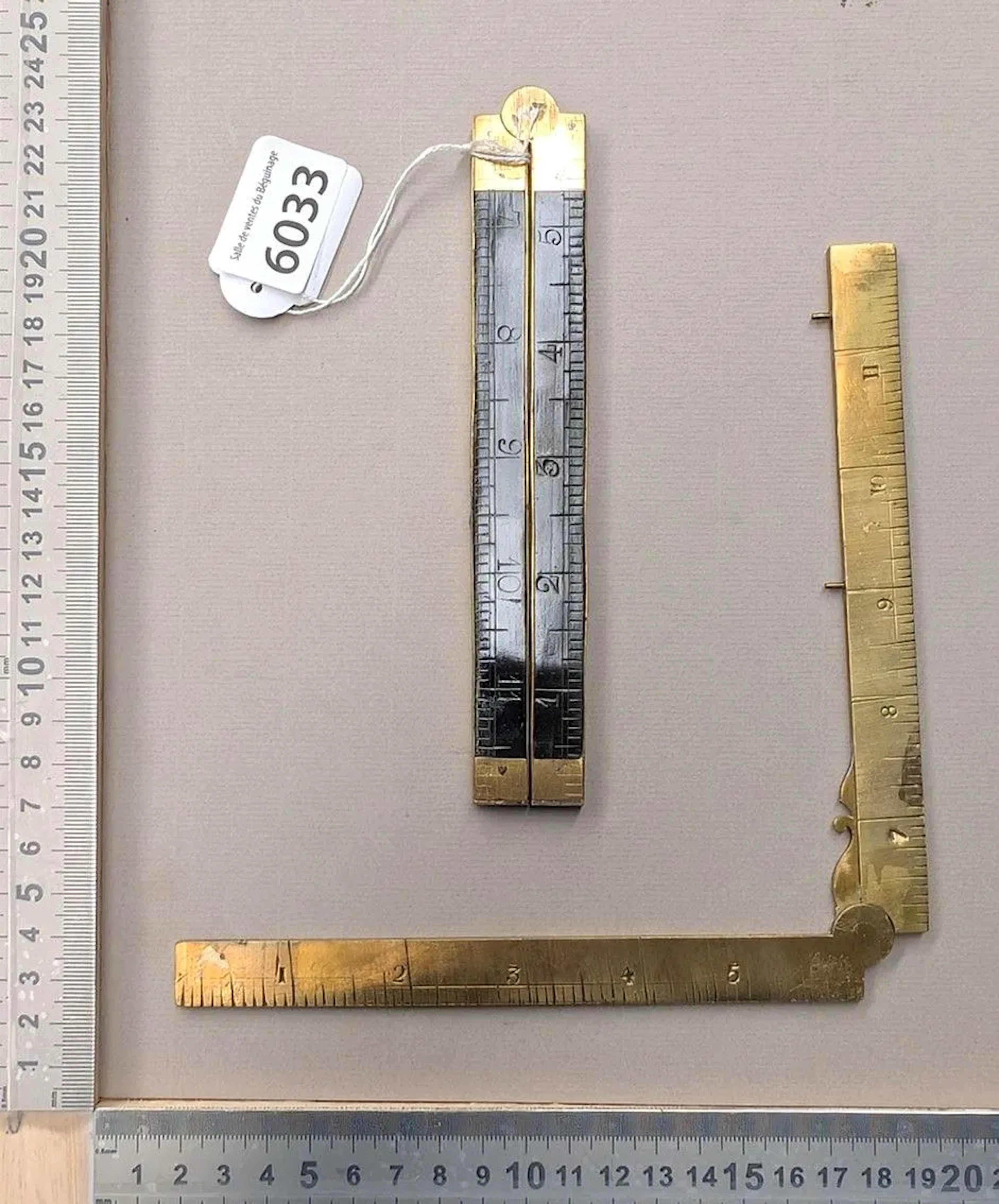 2 proportion compasses known as "pied de Roy," 1 made of brass and