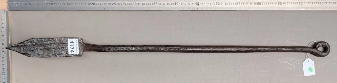 Rare wrought-iron floor iron—see photos for dimensions and condition