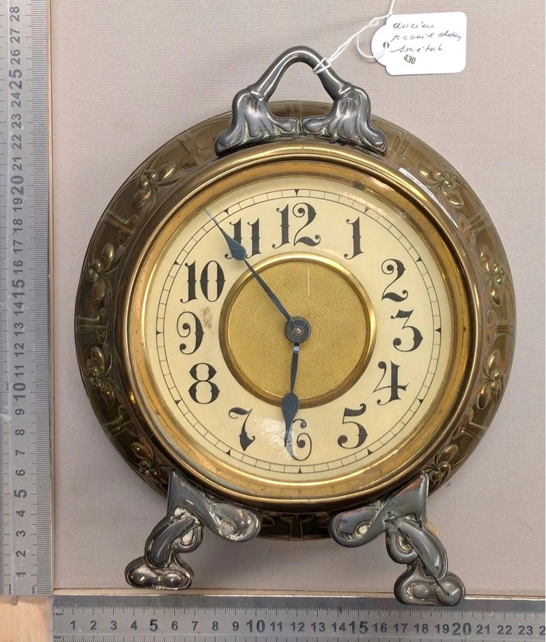 Vintage wooden alarm clock in its original condition—see photos for