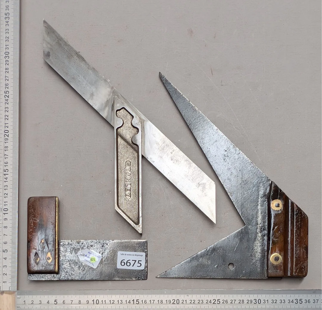 3 antique set squares—see photos for dimensions and condition