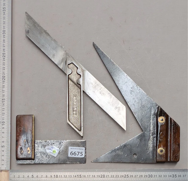 3 antique set squares—see photos for dimensions and condition