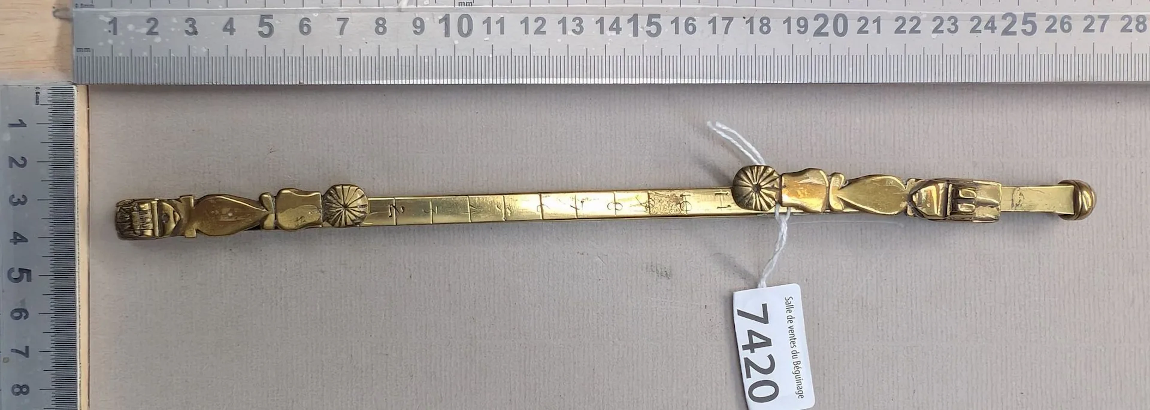 1 antique brass pedimeter, circa 1800—see photos for dimensions and condition