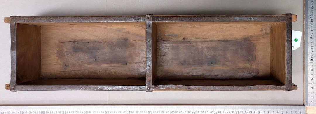 Antique two-brick wooden mold with metal reinforcement—see photos