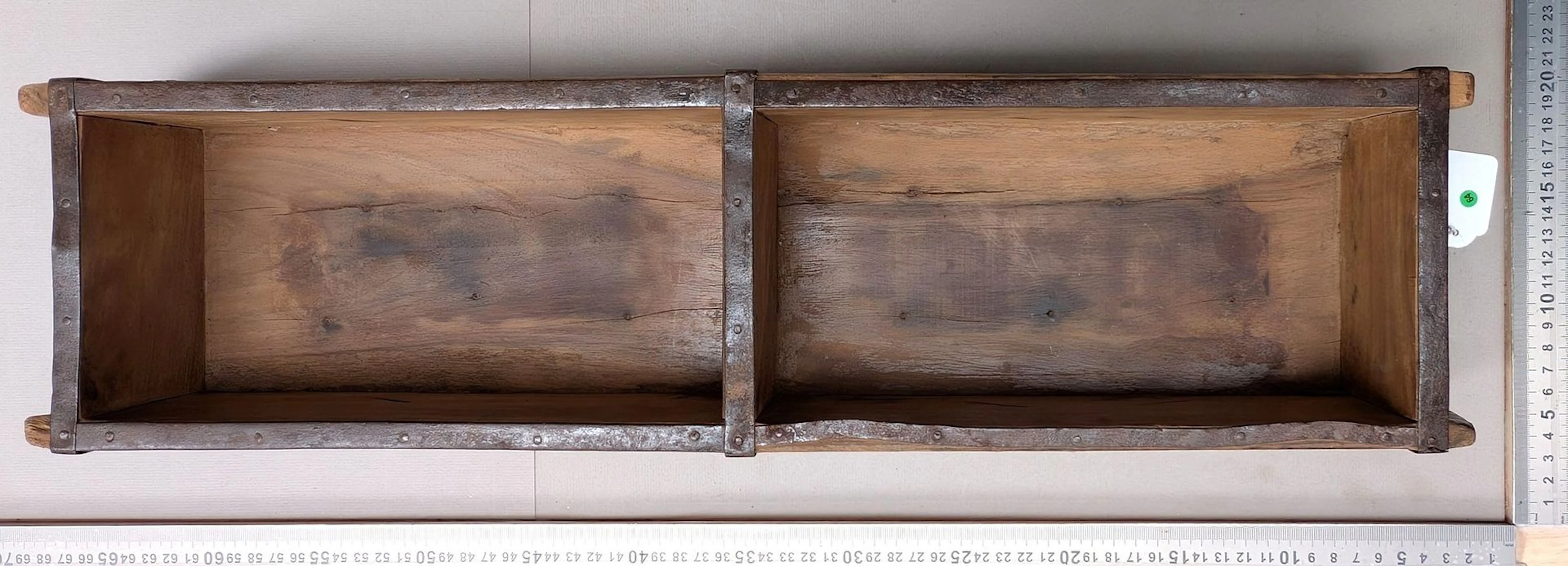 Antique two-brick wooden mold with metal reinforcement—see photos