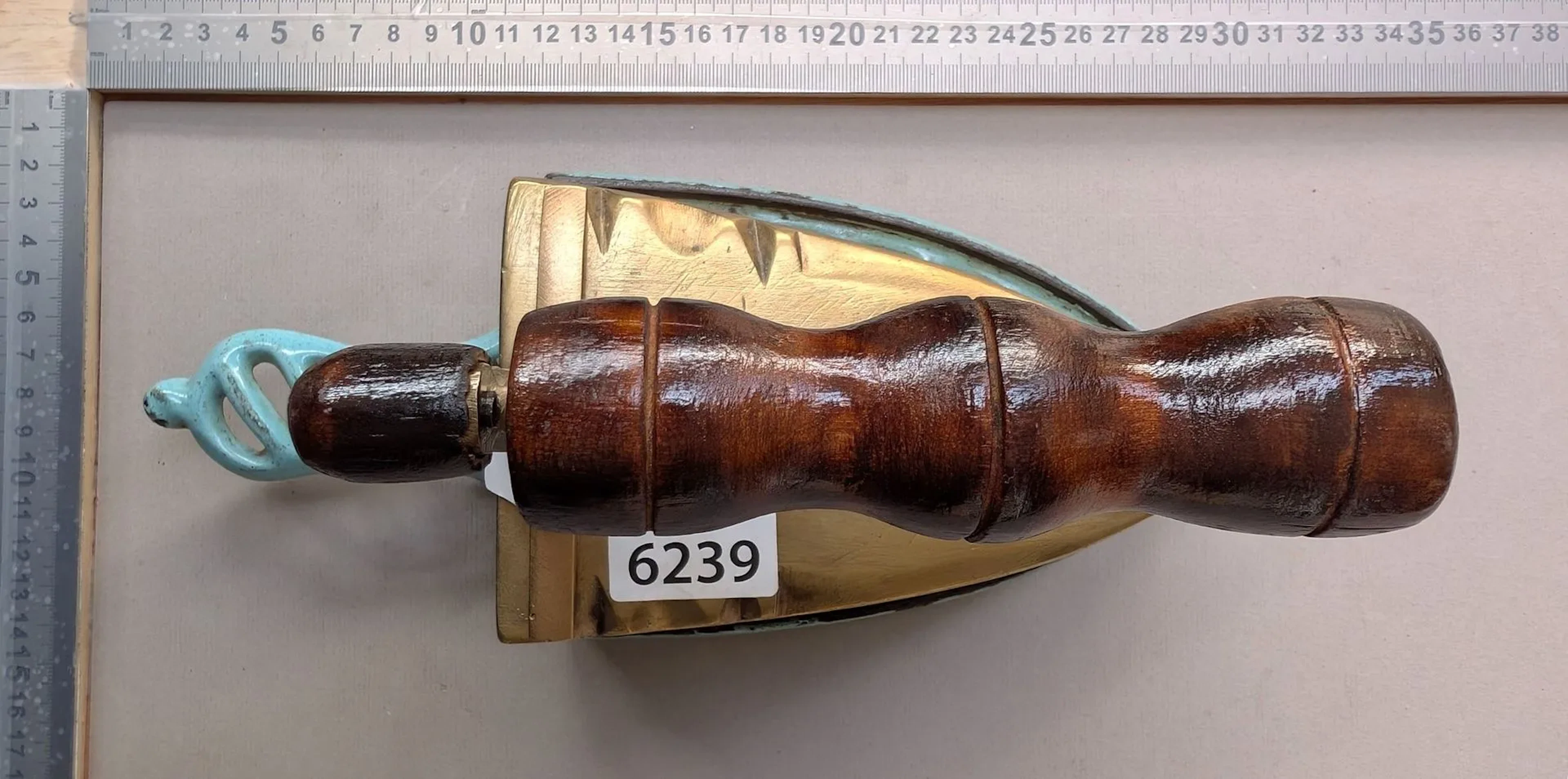 Vintage iron with stand—see photos for dimensions and condition