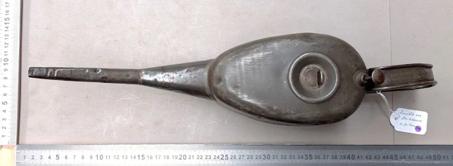 1 tin pitcher with a spout—see photos for dimensions and condition