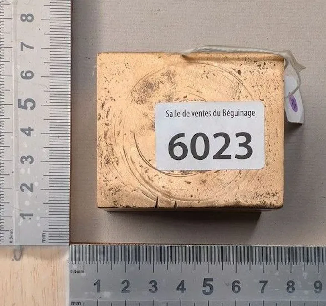 2 brass advertising pieces, SAVON MODEL EXTRA—see photos for dimensions