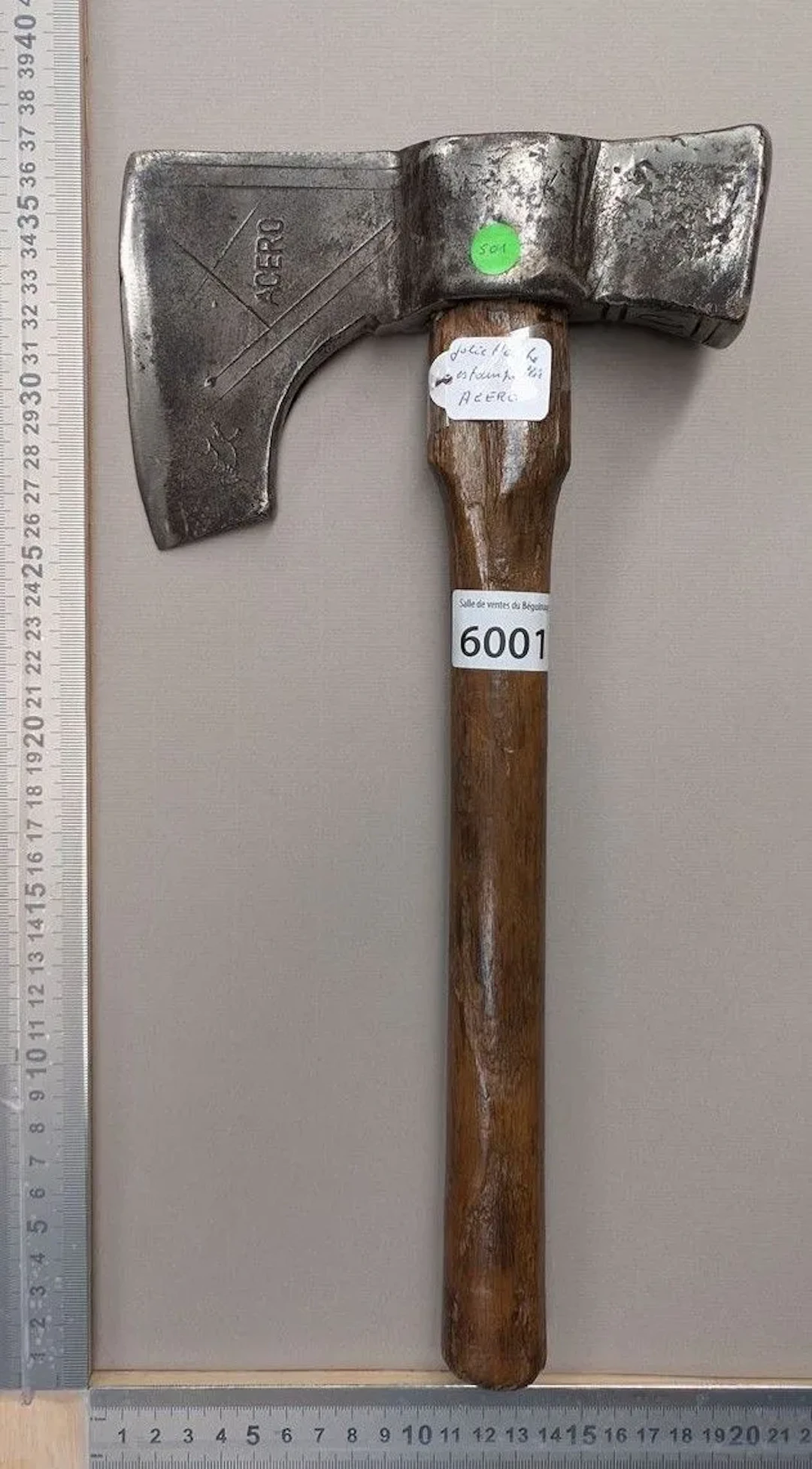 Nice axe stamped "ACERO"—see photos for dimensions and condition