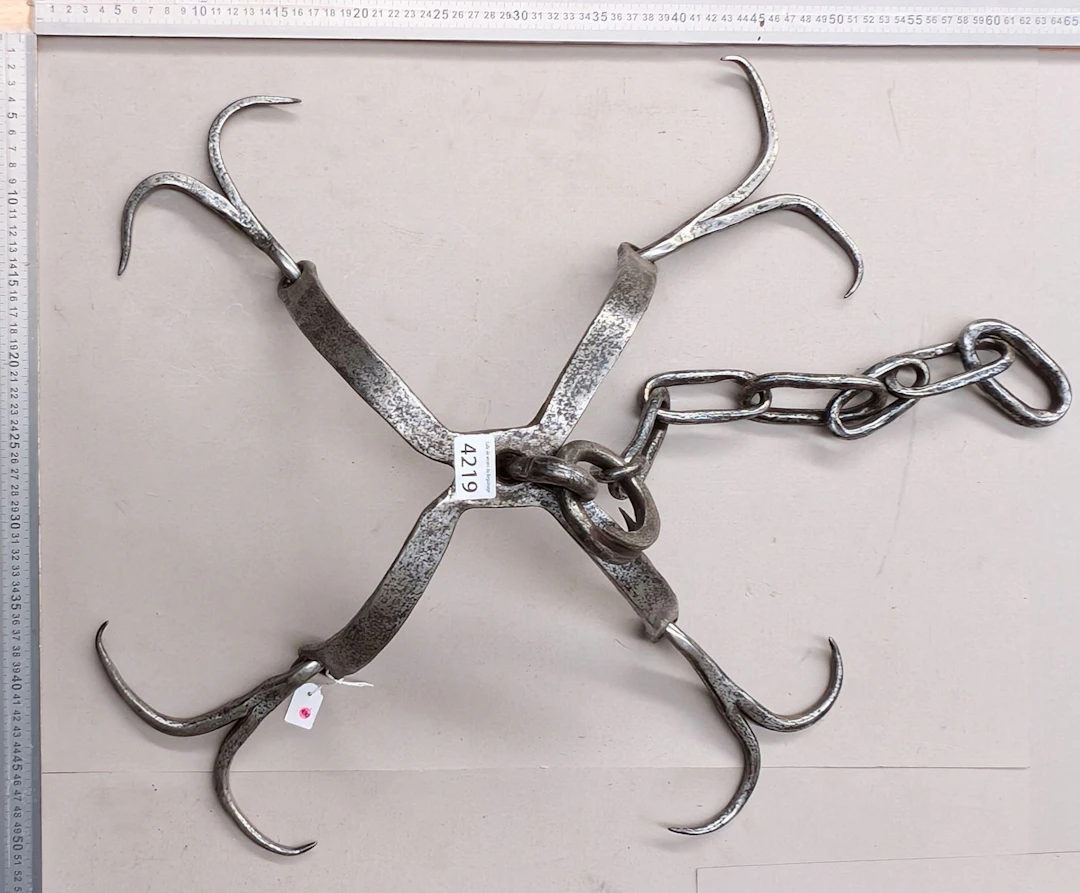1 antique kitchen rack with 8 wrought-iron hooks—see photos for dimensions