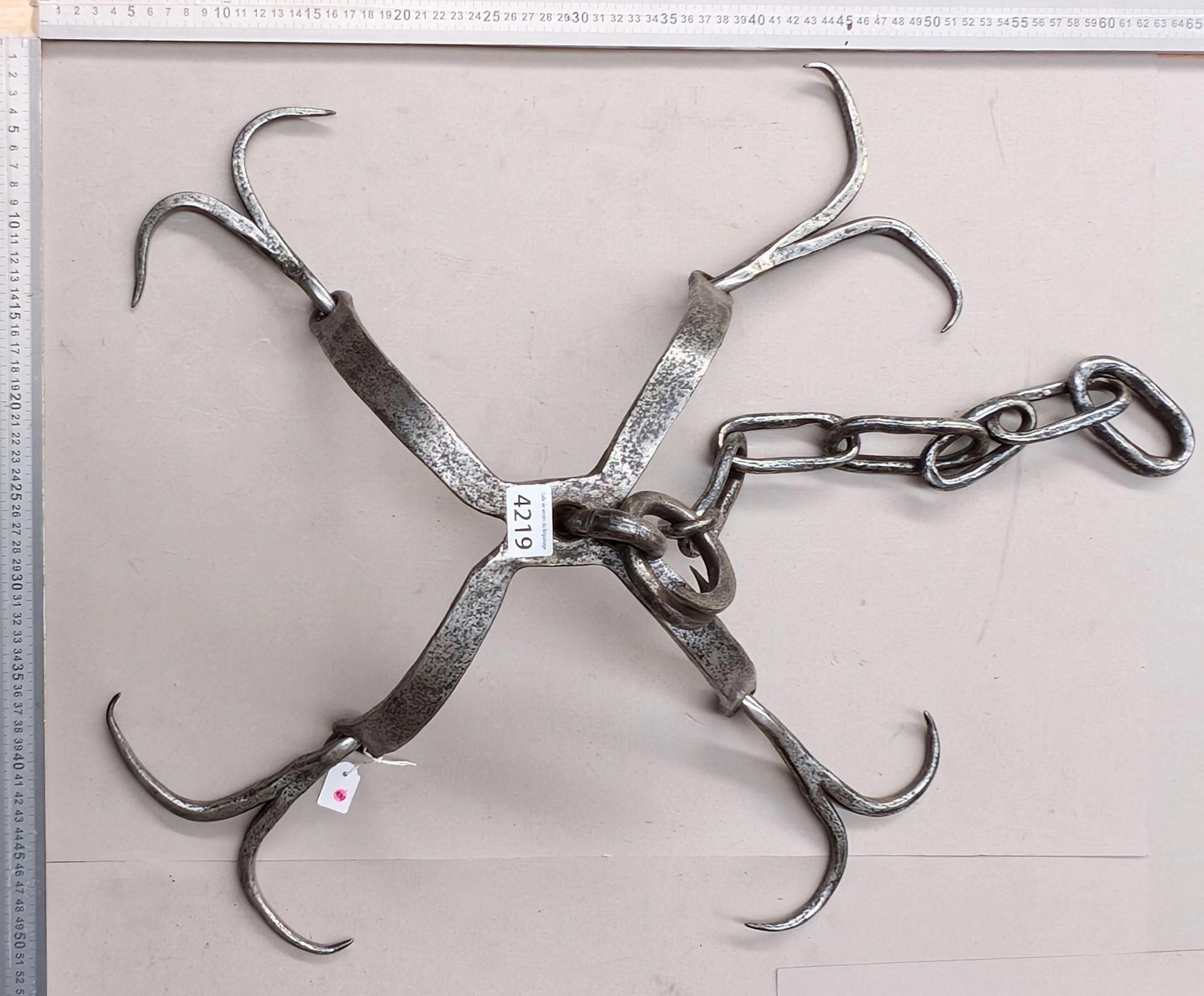 1 antique kitchen rack with 8 wrought-iron hooks—see photos for dimensions