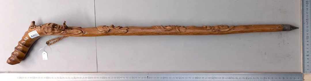 Antique carved walking stick—see photos for dimensions and condition