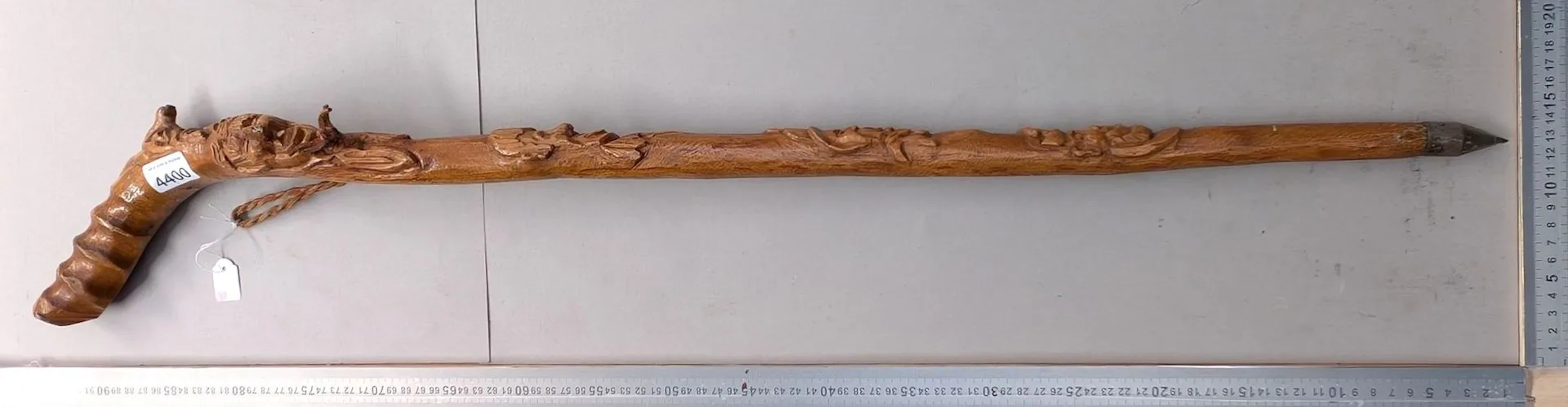 Antique carved walking stick—see photos for dimensions and condition