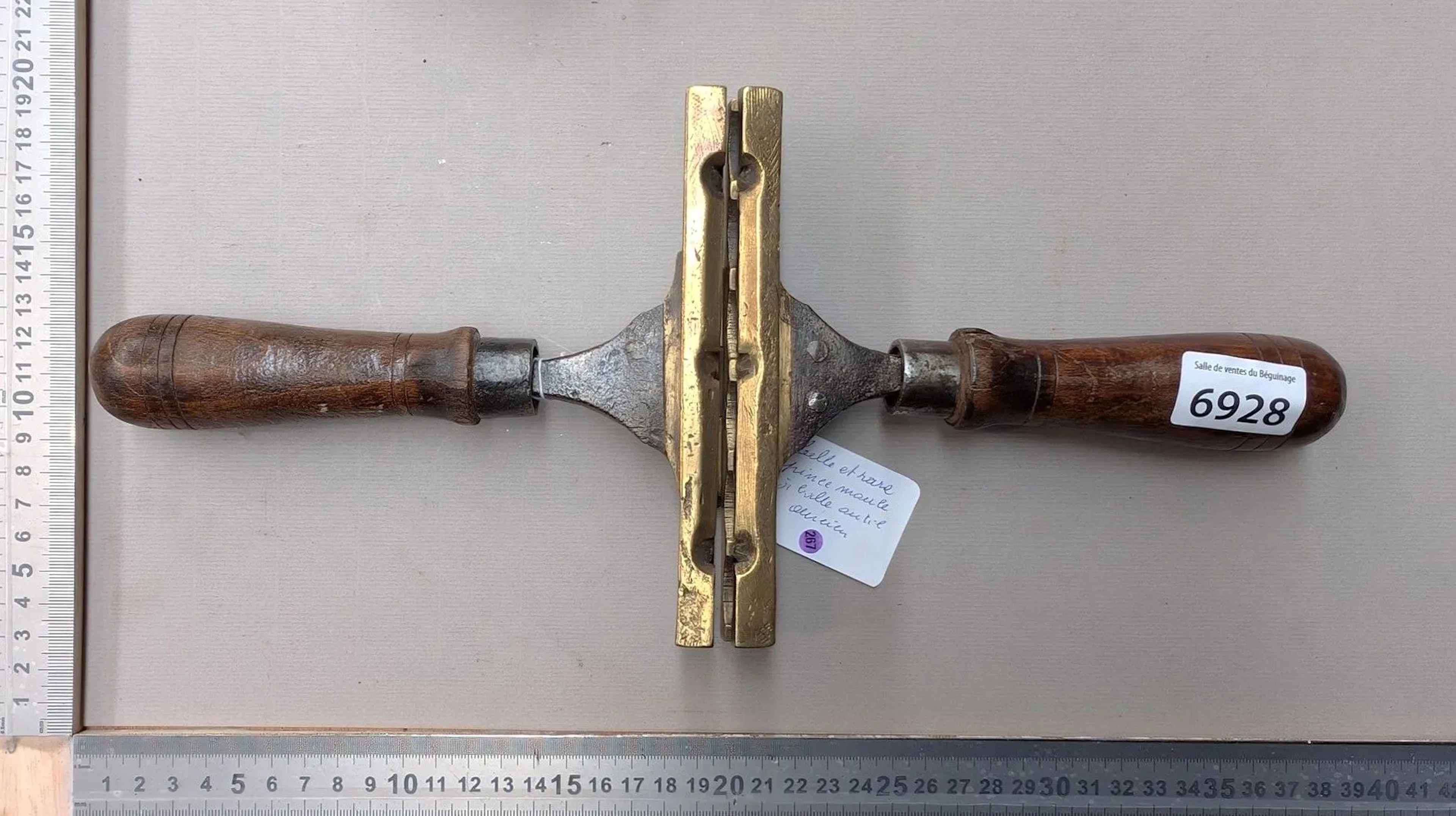 Beautiful and rare bronze and wood ball-shaped mold clamp—see photos