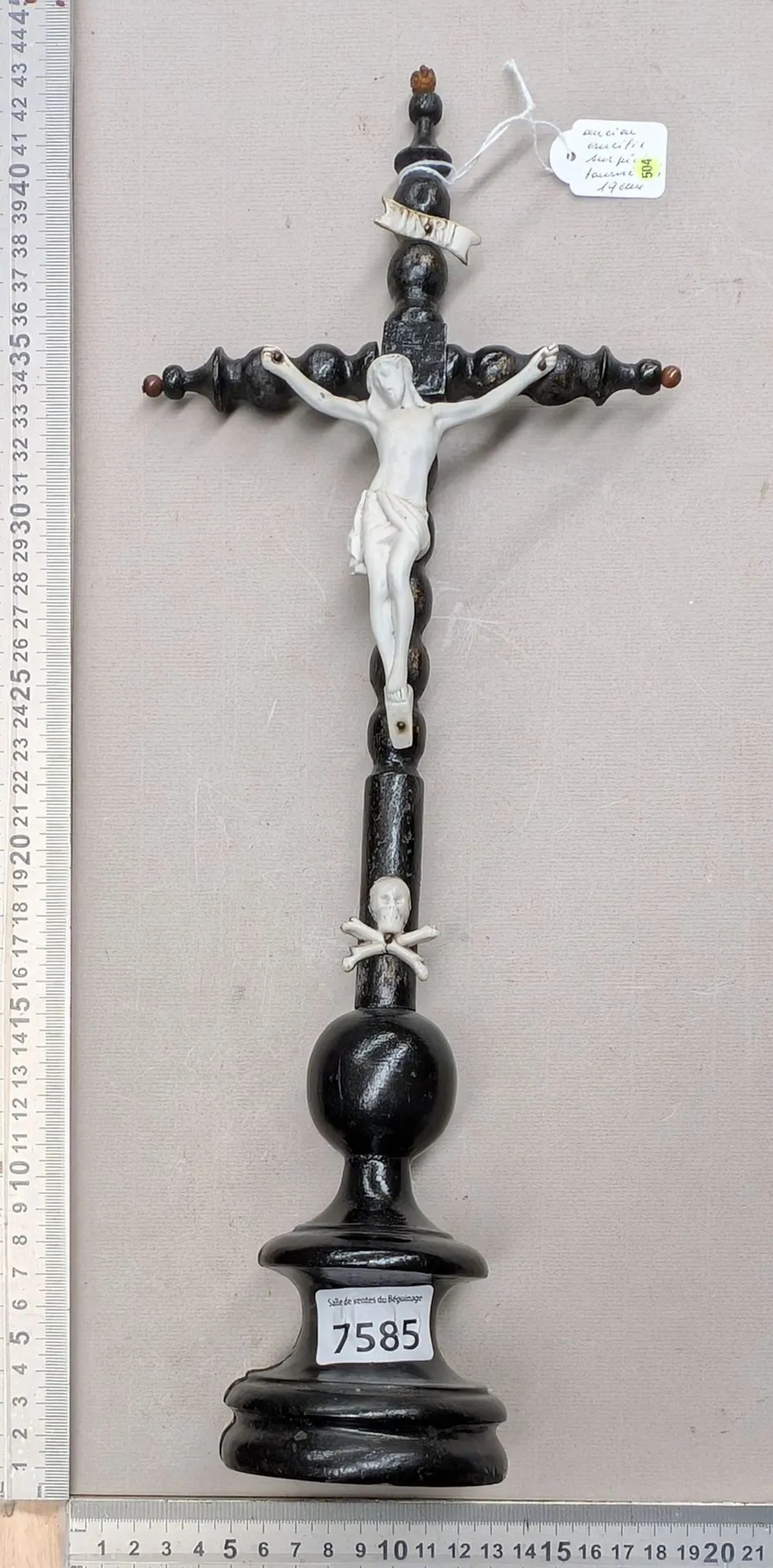 1 antique earthenware crucifix with base—see photos for dimensions