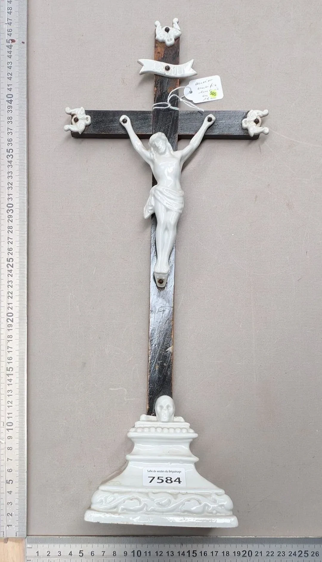 1 antique earthenware crucifix with base—see photos for dimensions