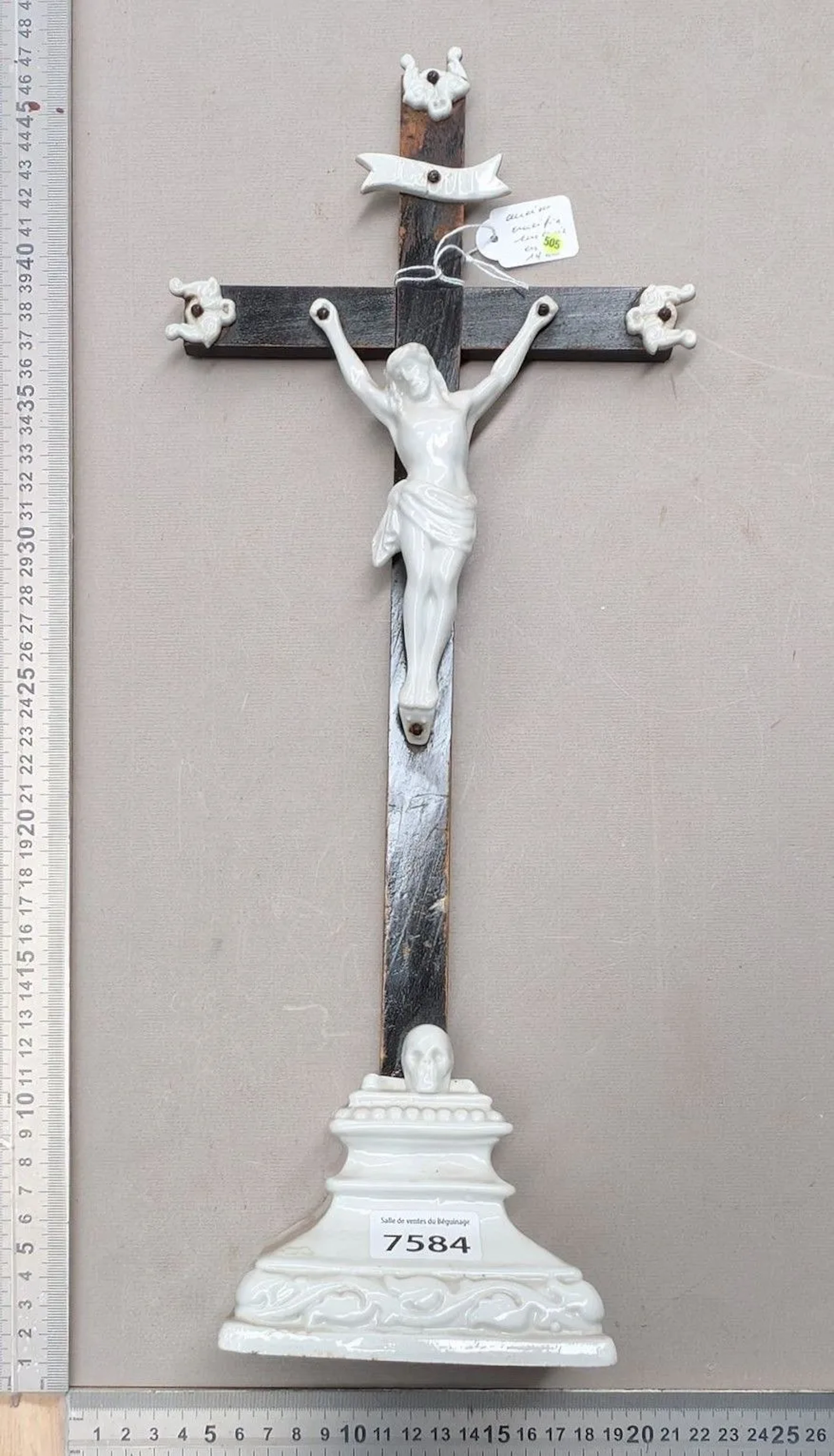 1 antique earthenware crucifix with base—see photos for dimensions