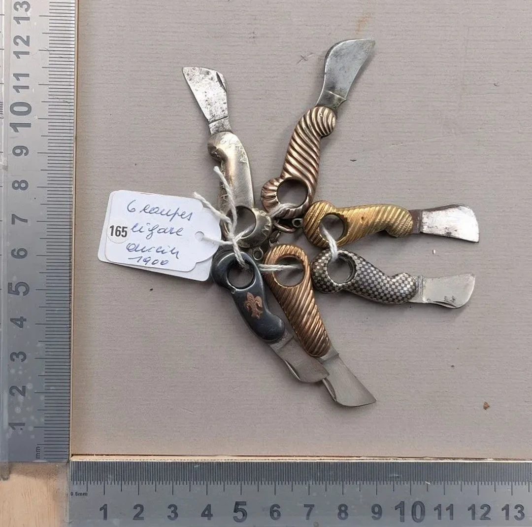 6 Antique Cigar Cutters from 1900—See photos for dimensions and condition