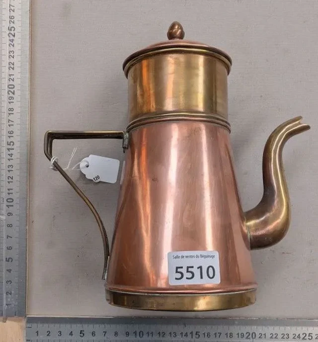 Antique copper teapot—see photos for dimensions and condition
