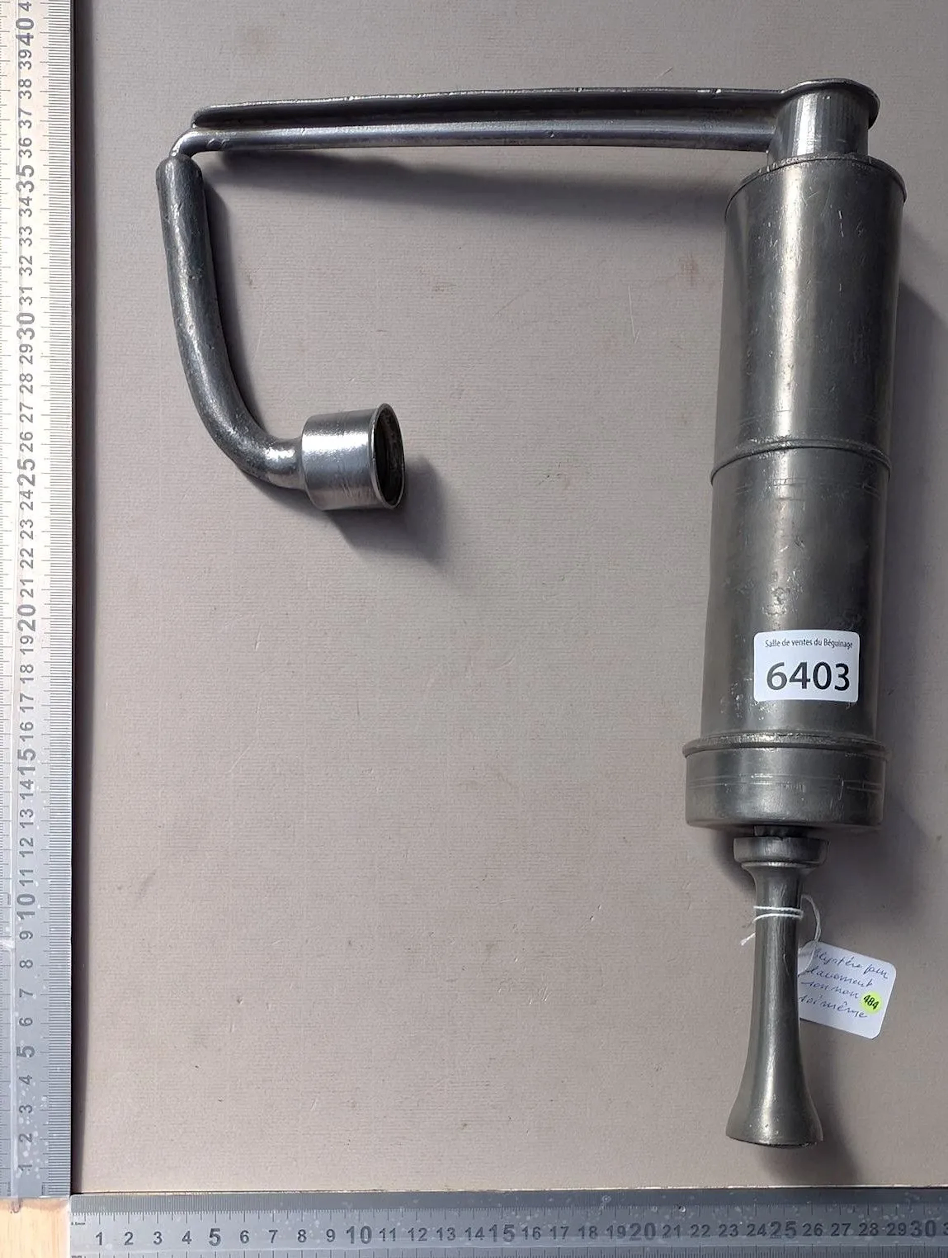 1 pewter enema syringe (for self-use) — See photos for dimensions and condition