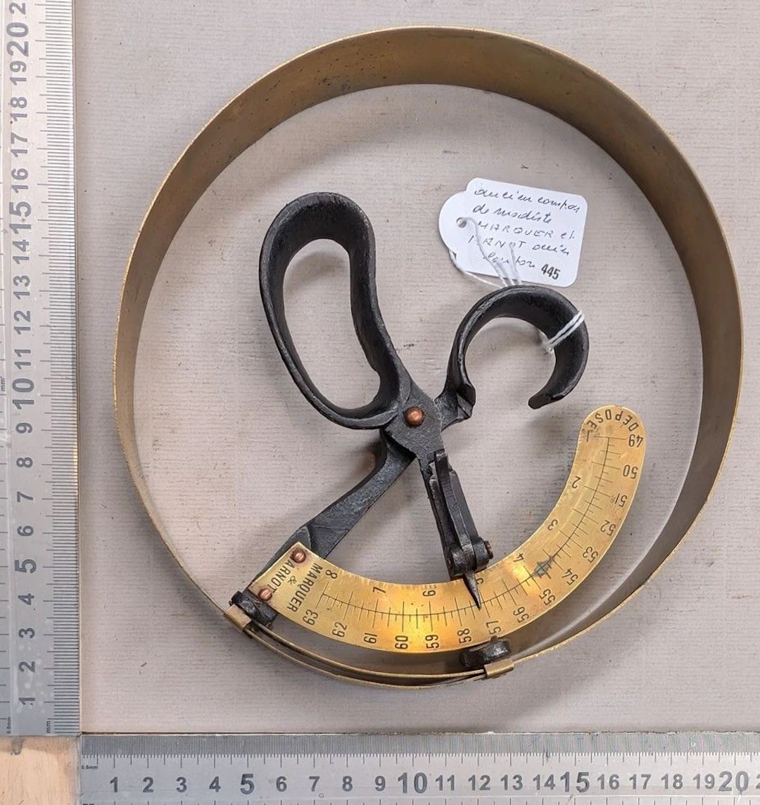 Antique milliner's compass, signed—see photos for dimensions and condition