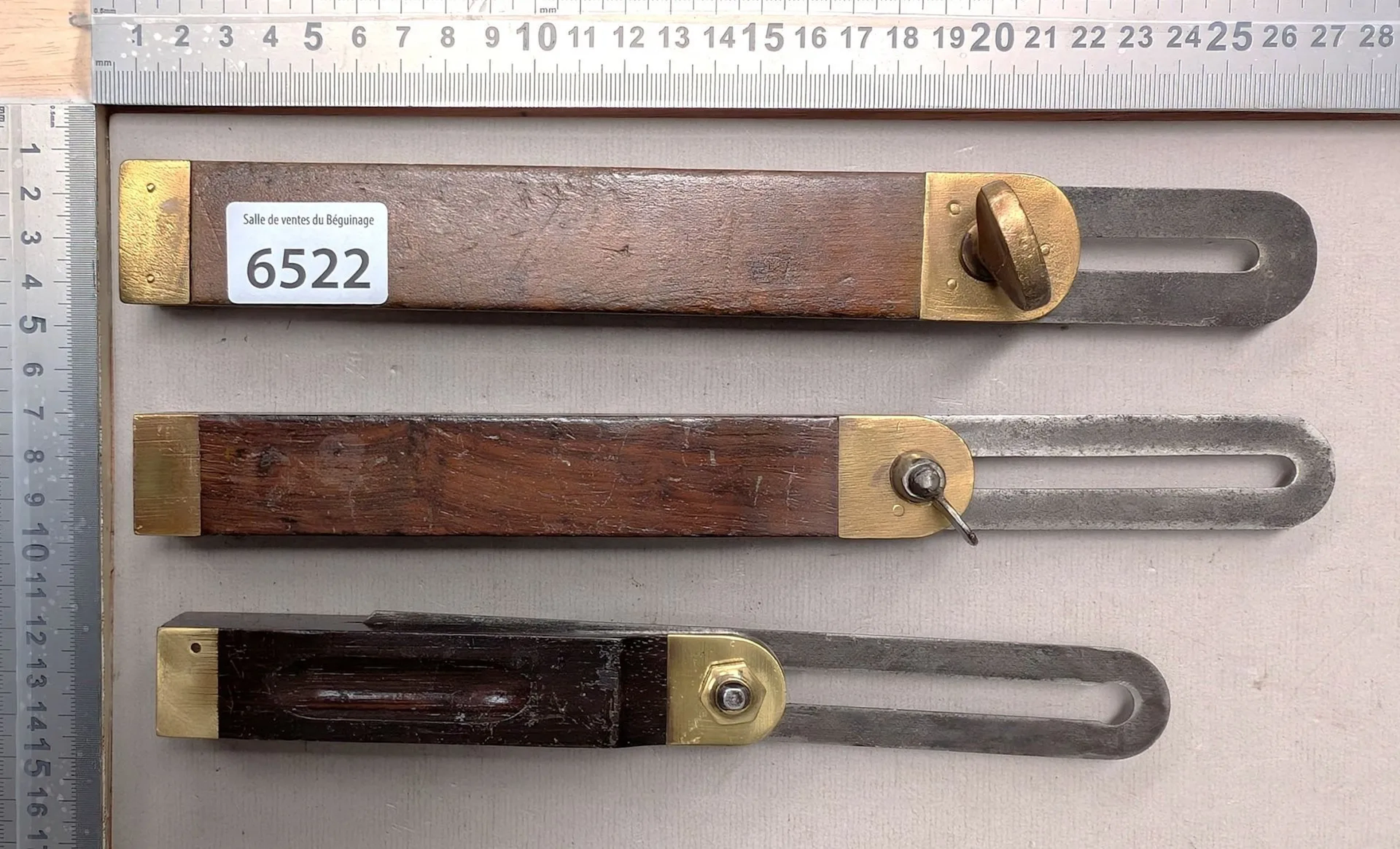 3 antique carpenter's squares—see photos for dimensions and condition