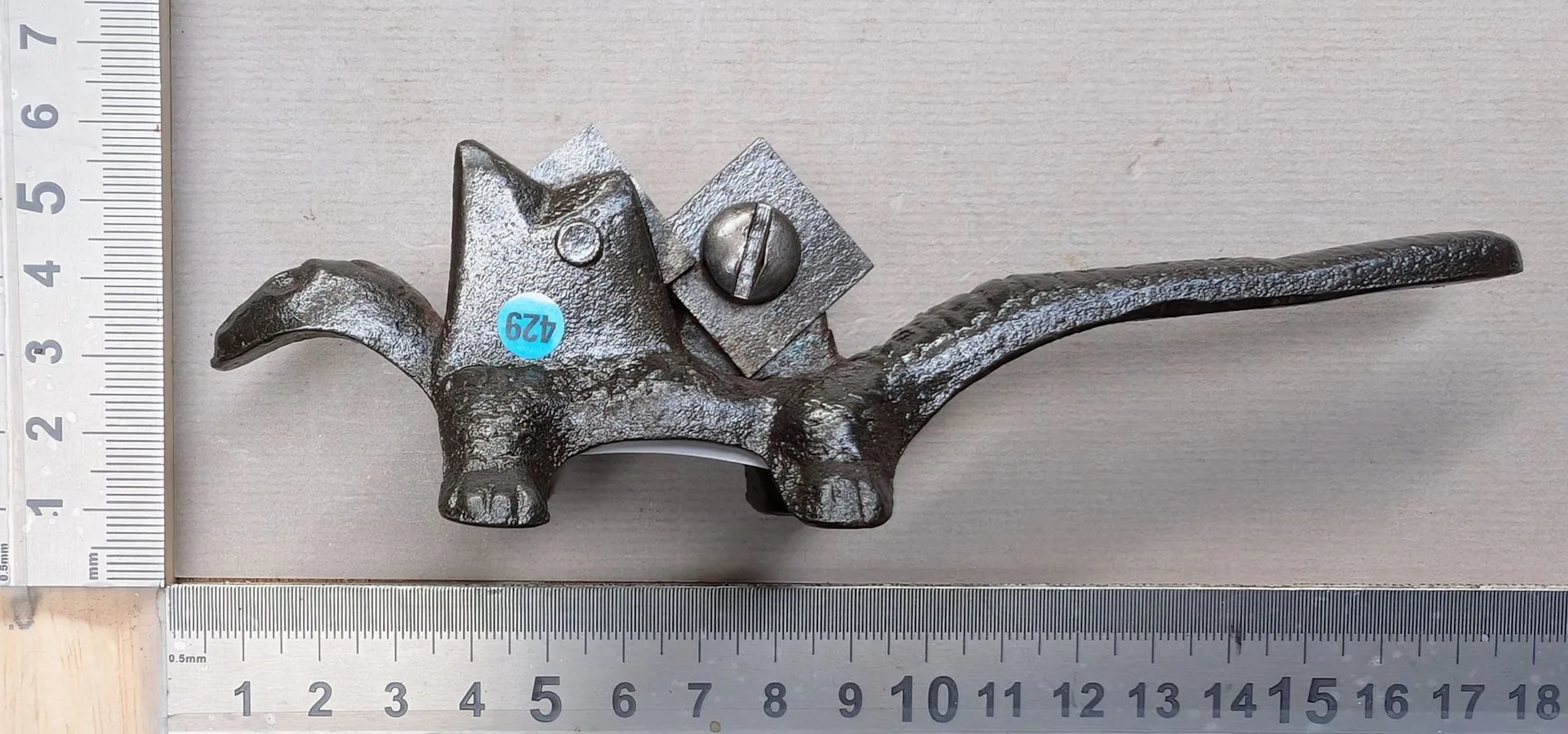 1 antique knife sharpener with a cast-iron handle—see photos for dimensions