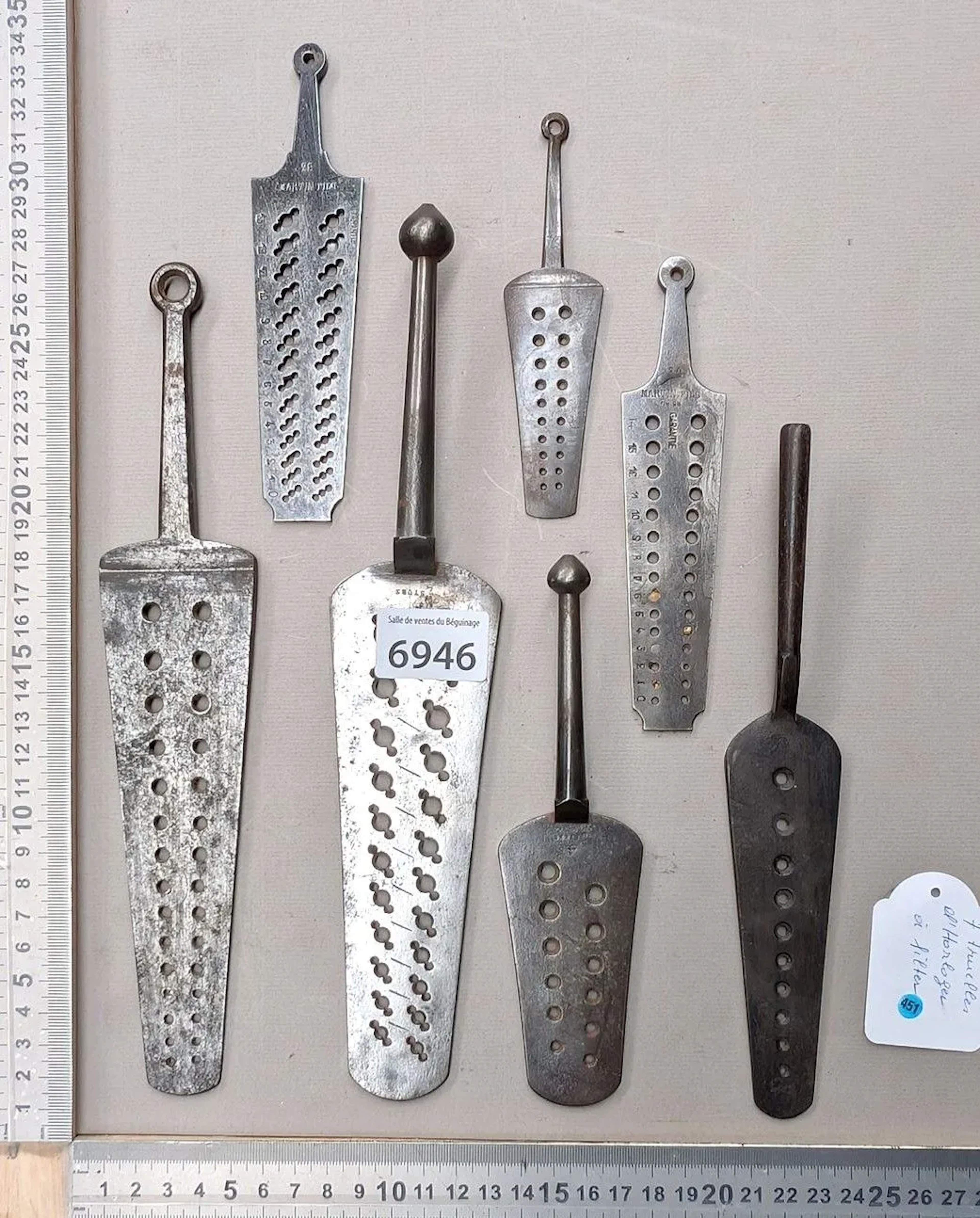 7 antique watchmaker's trowels for threading - See photos for dimensions