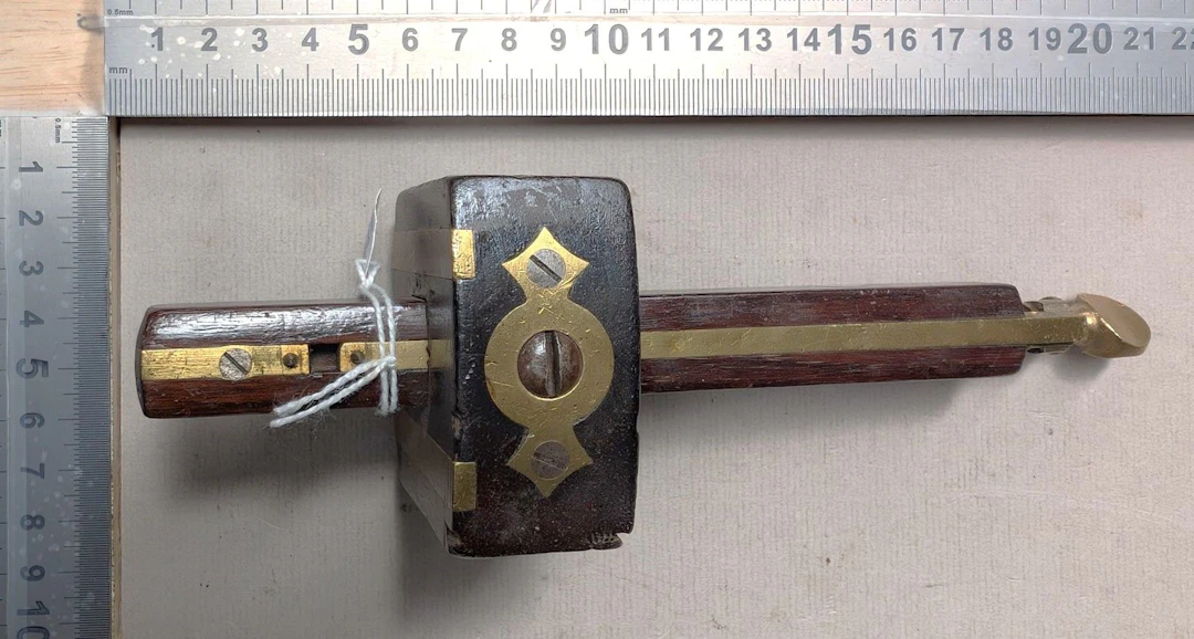 1 antique marine marking gauge made of copper and wood—see photos