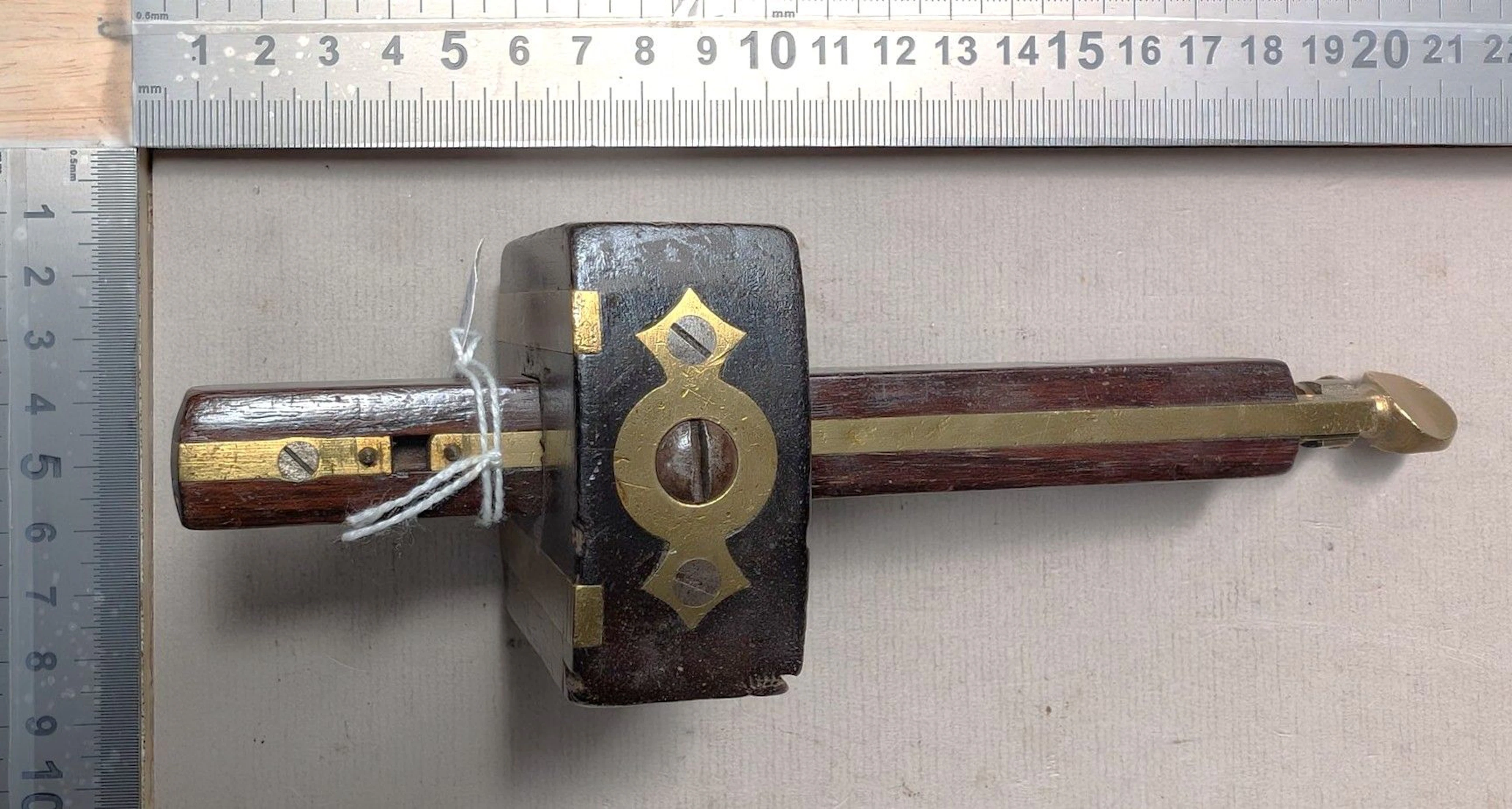 1 antique marine marking gauge made of copper and wood—see photos