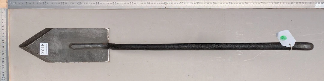Rare wrought-iron floor iron—see photos for dimensions and condition