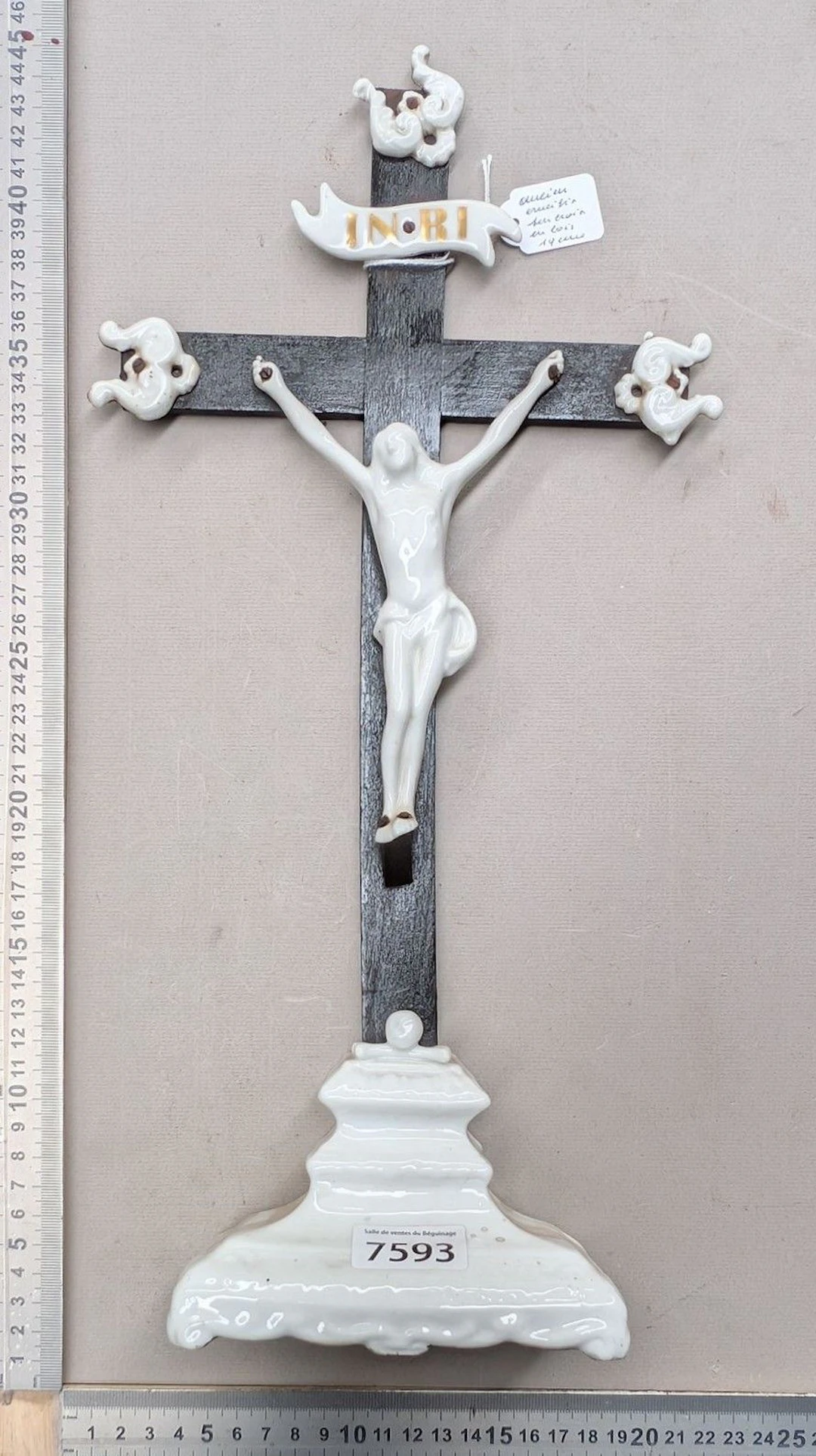 1 antique earthenware crucifix with base—see photos for dimensions