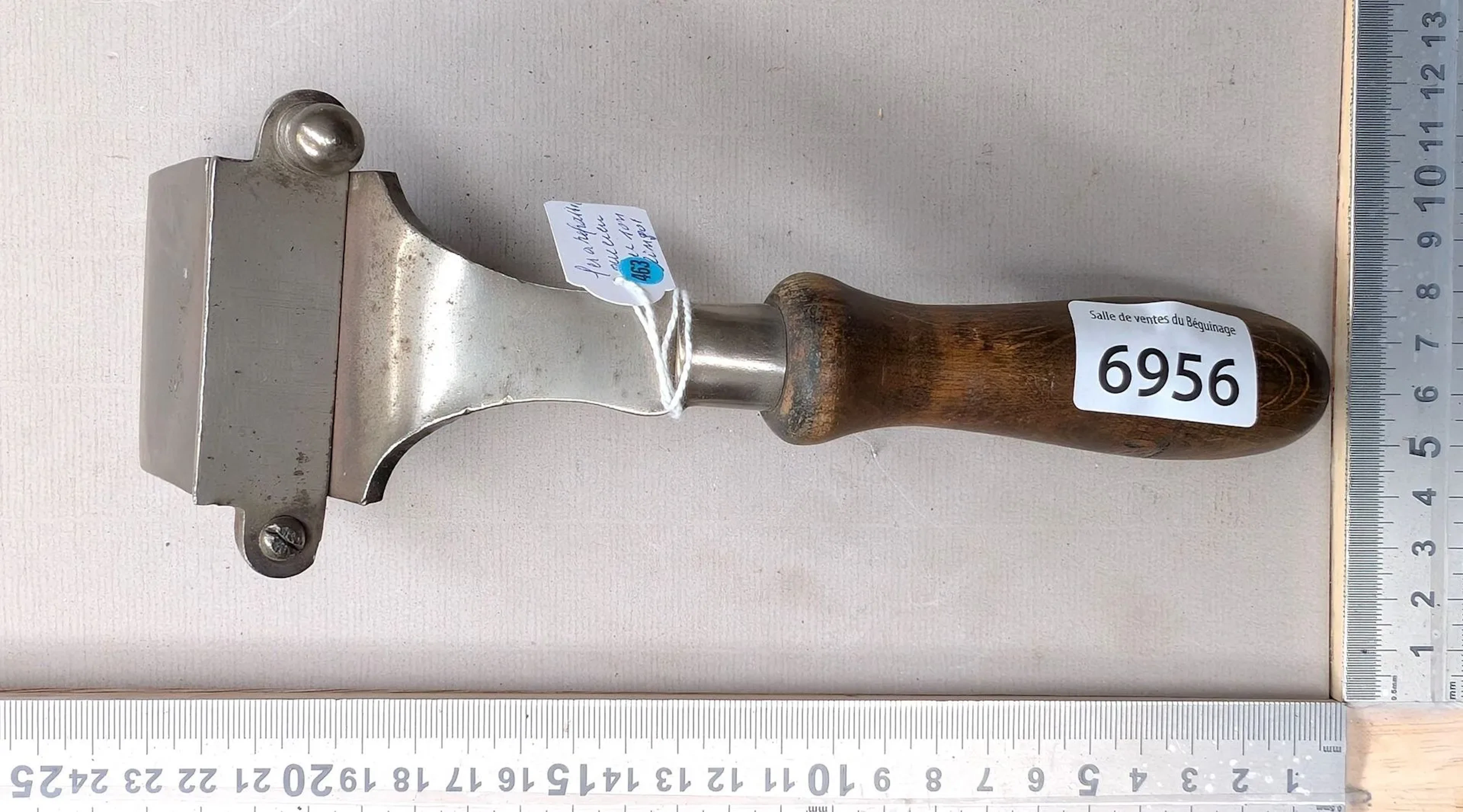 19th-century iron with its block—see photos for dimensions and condition