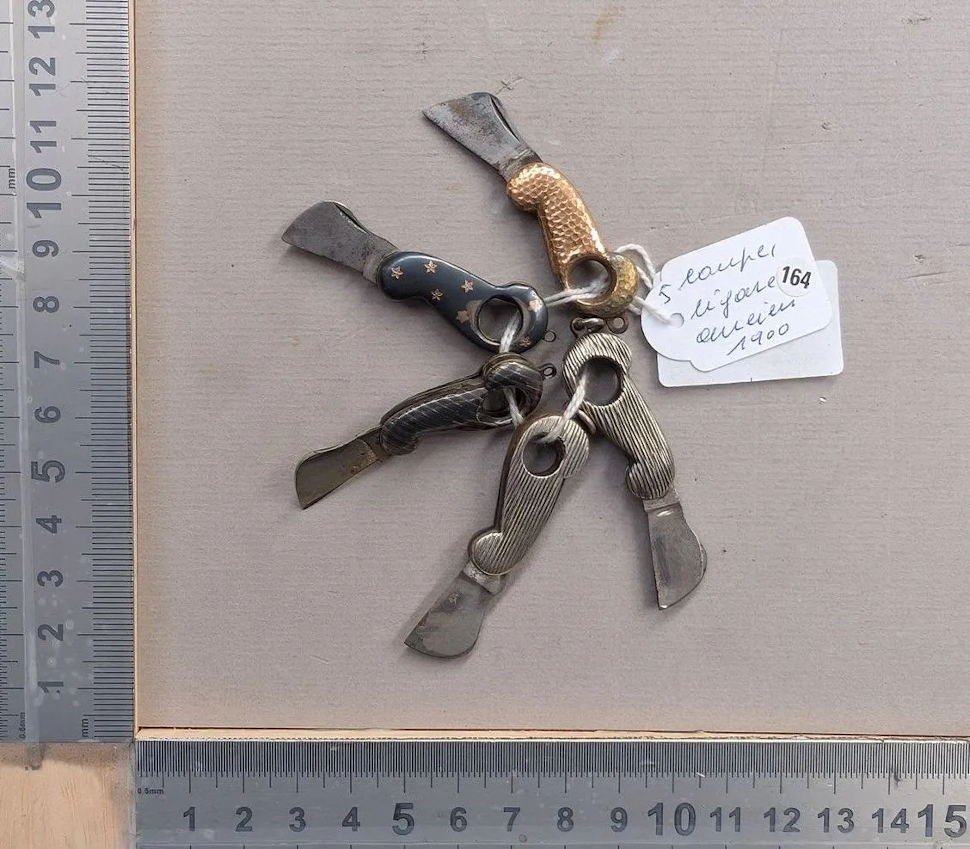 5 Antique Cigar Cutters from 1900—See photos for dimensions and condition