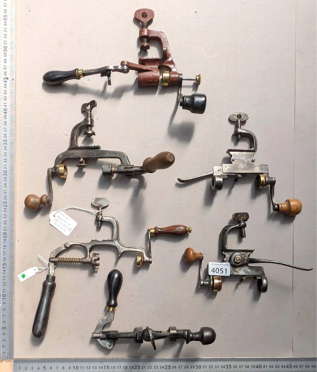 6 vintage cartridge-style crimping tools—see photos for dimensions