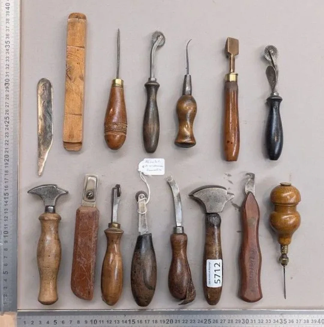 15 shoemaker and saddler tools—see photos for dimensions and condition