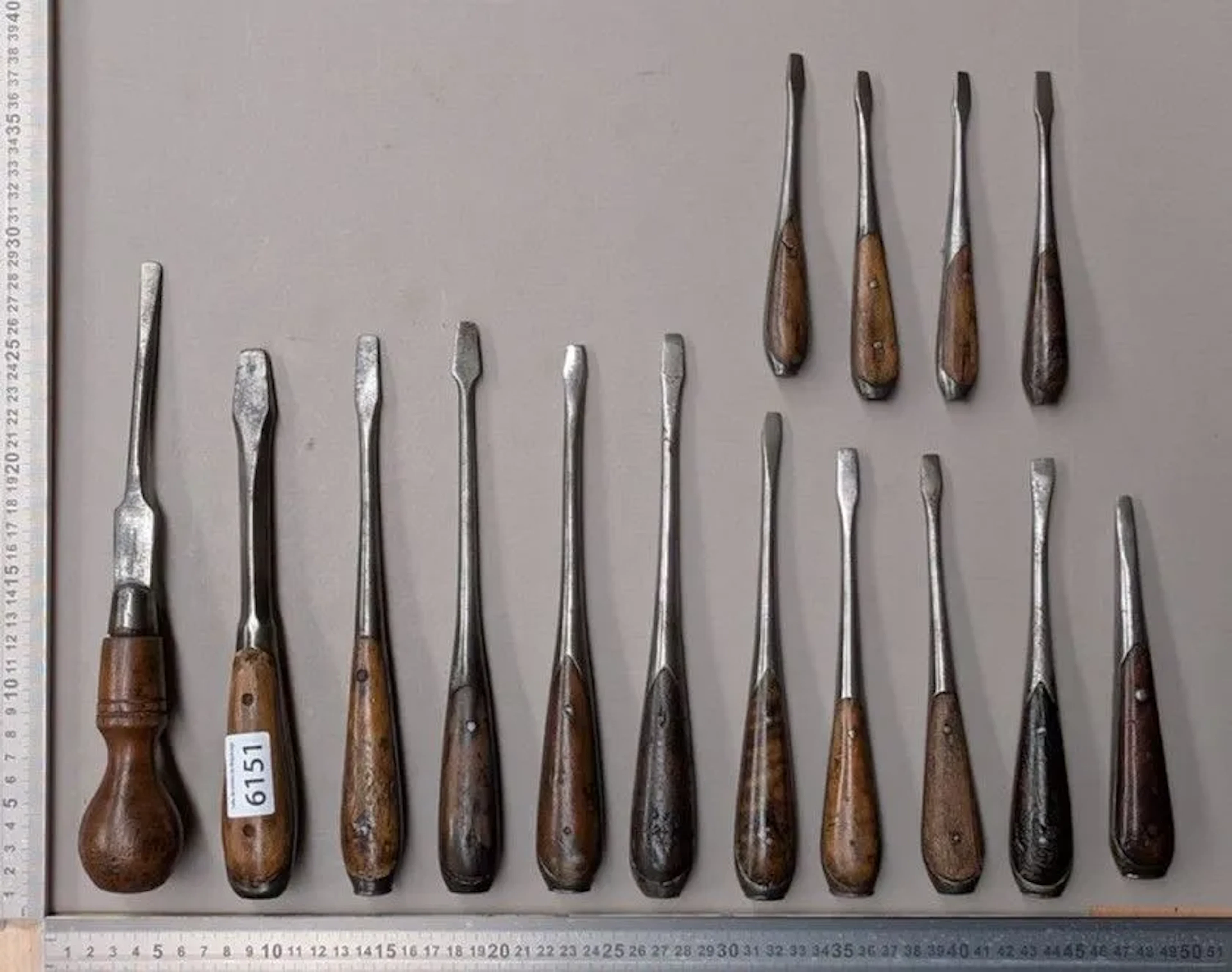 15 antique screwdrivers—beautiful pieces—see photos for dimensions