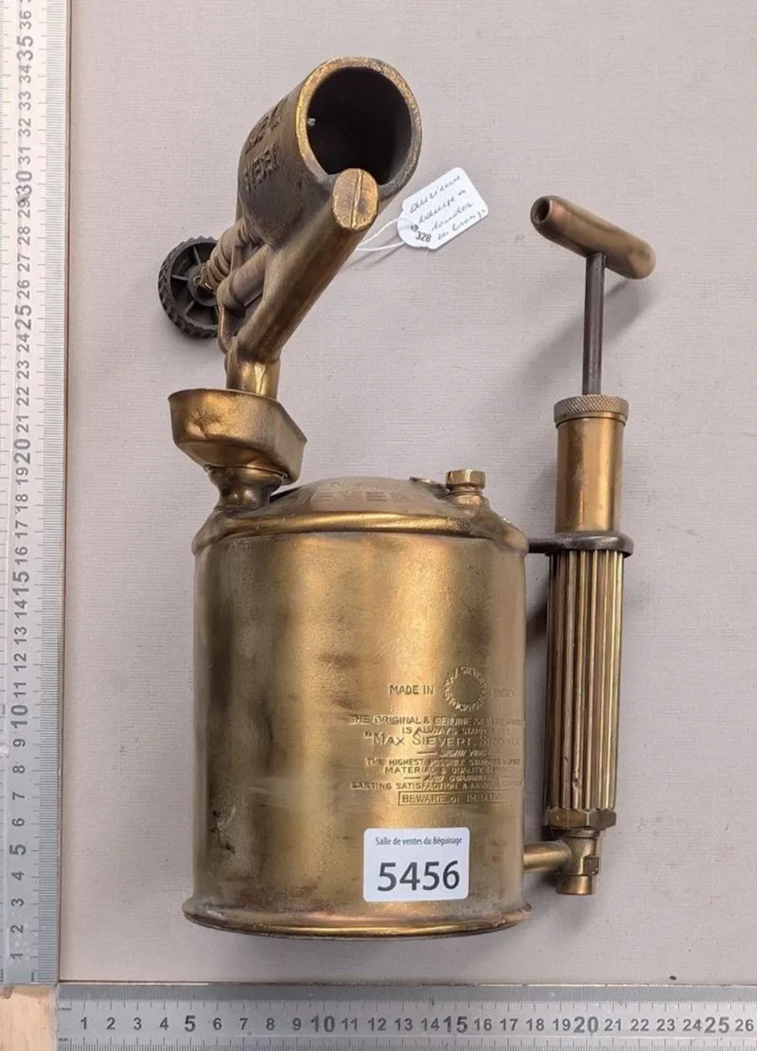 Antique copper and bronze soldering lamp—see photos for dimensions