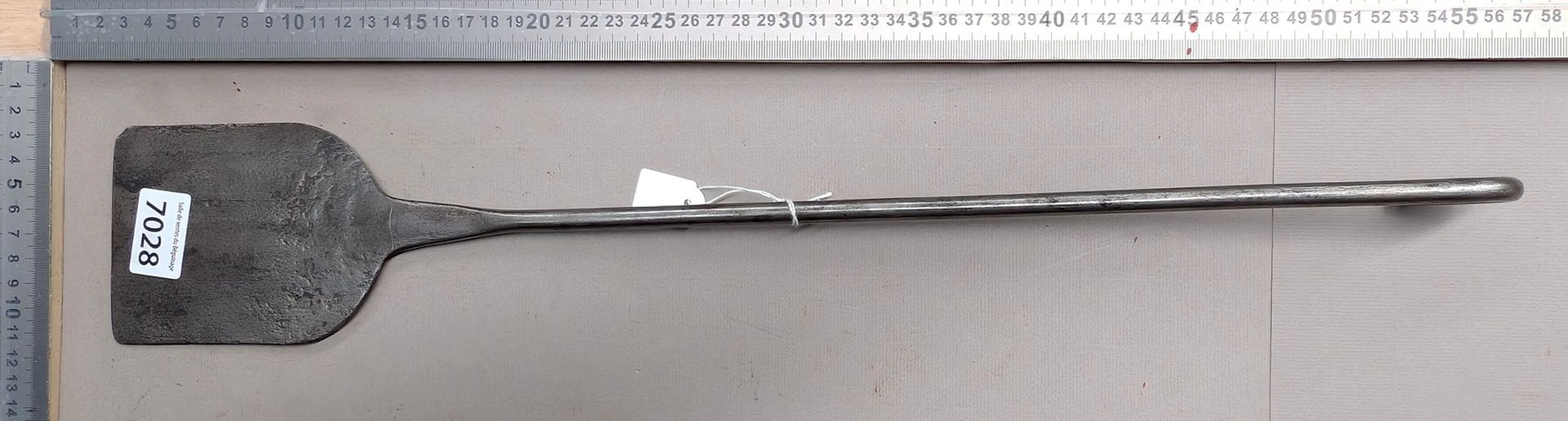 1 antique 18th-century wrought-iron ladle—see photos for dimensions