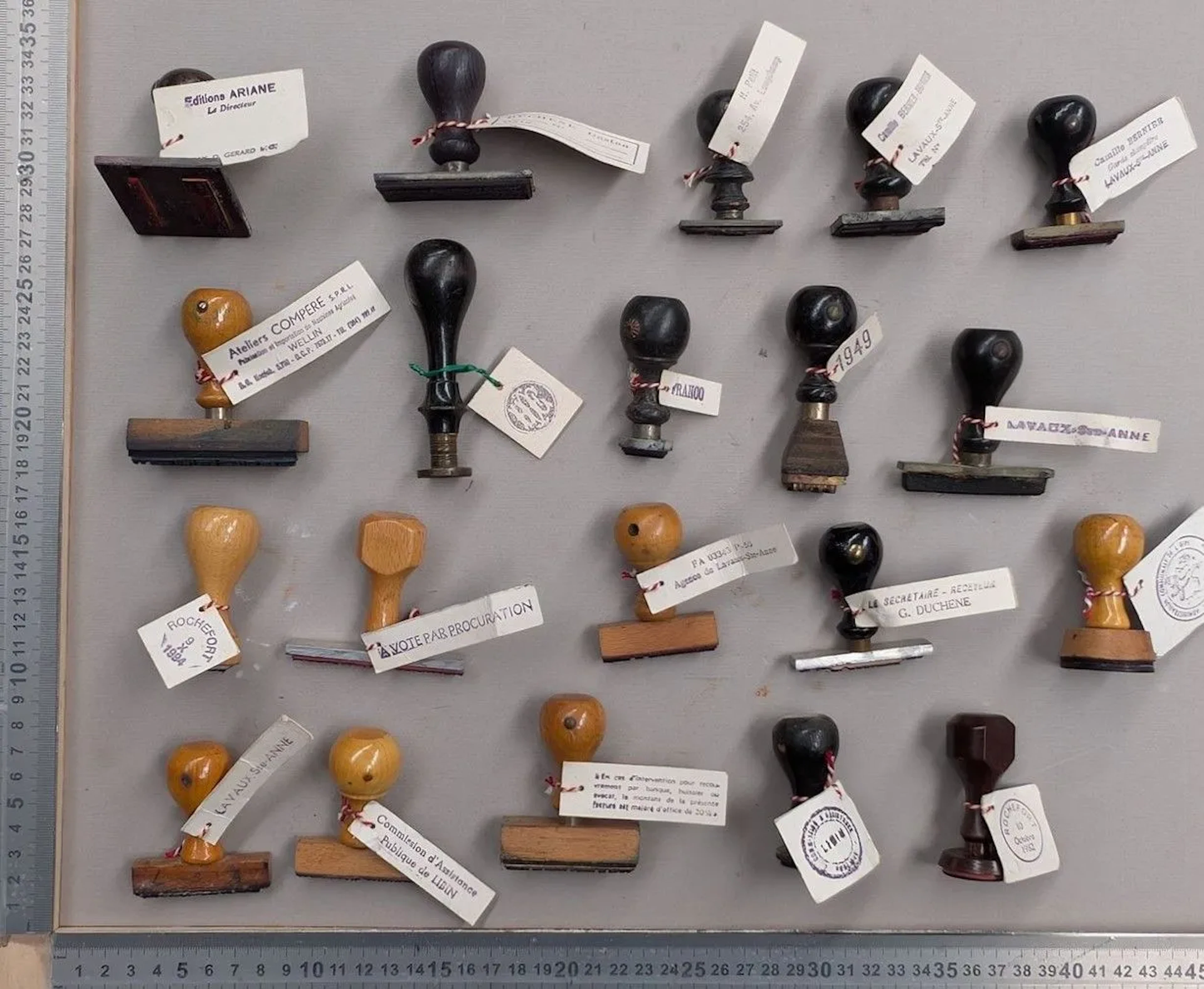Holder for 20 stamps and their labels; see era—Dimensions and condition: