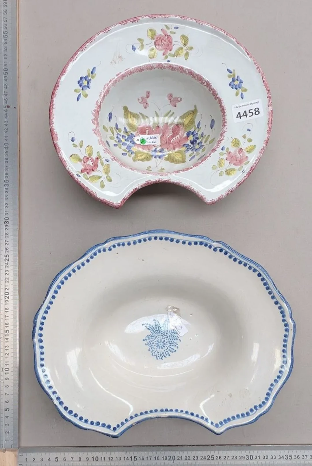 2 earthenware shaving bowls—see photos for dimensions and condition