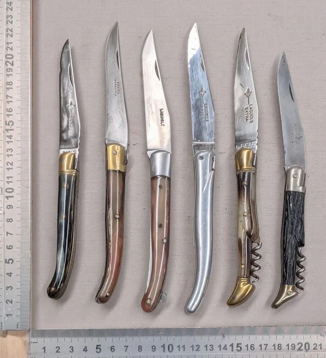 Set of 6 vintage LAGUIOLE pocket knives—see photos for dimensions and condition