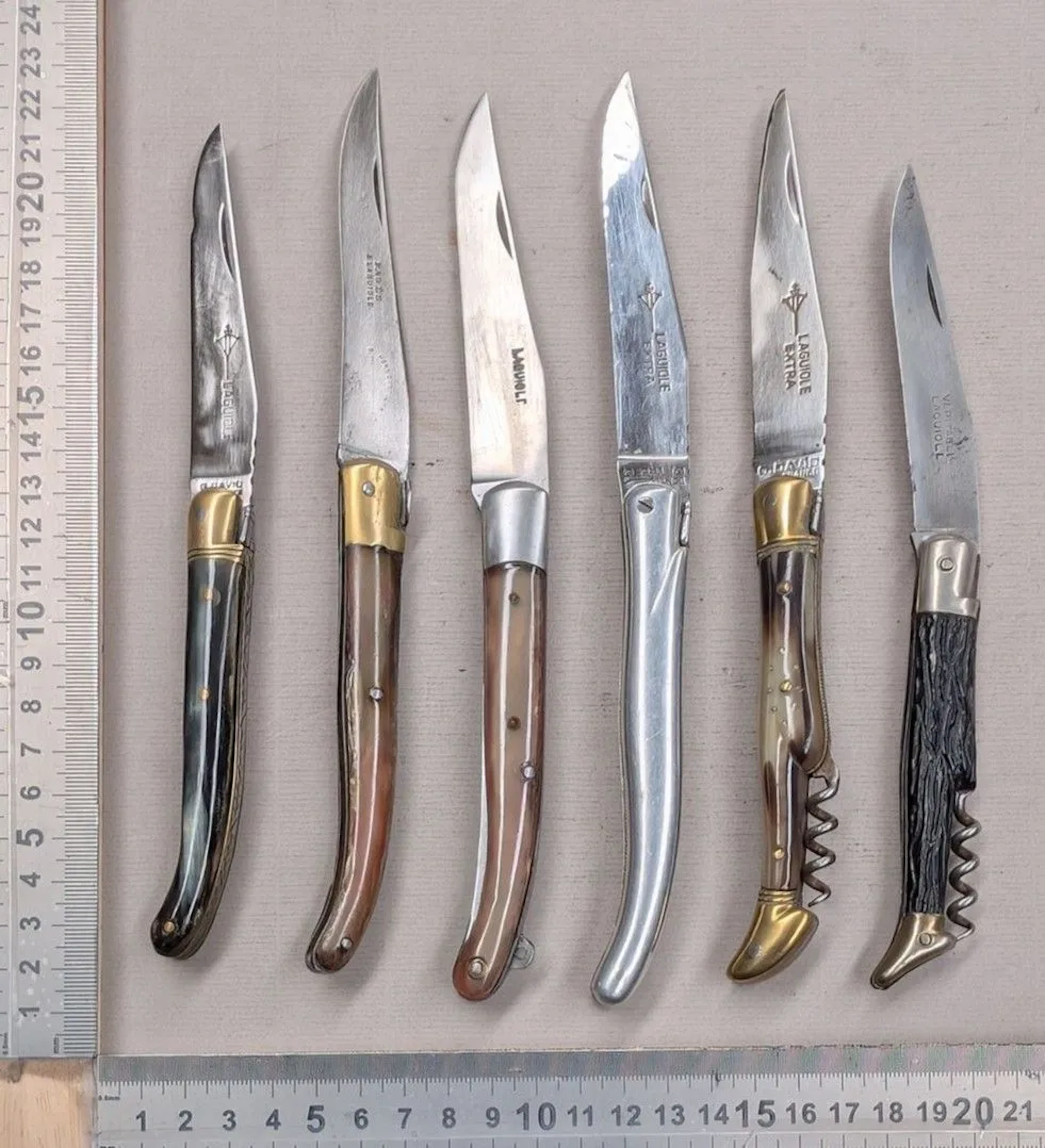 Set of 6 vintage LAGUIOLE pocket knives—see photos for dimensions and condition