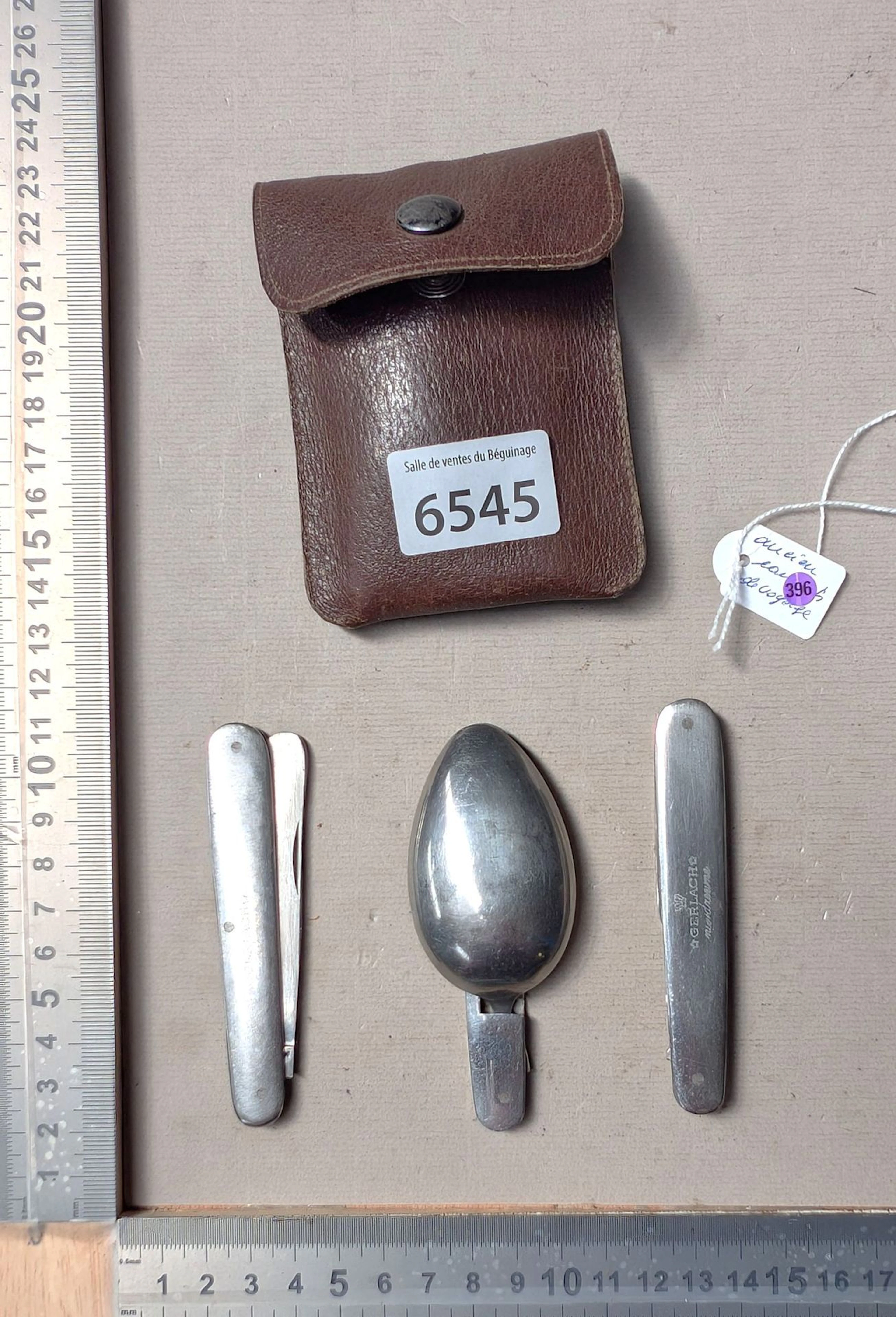 1 antique travel cutlery set (fork, knife, spoon) — See photos for