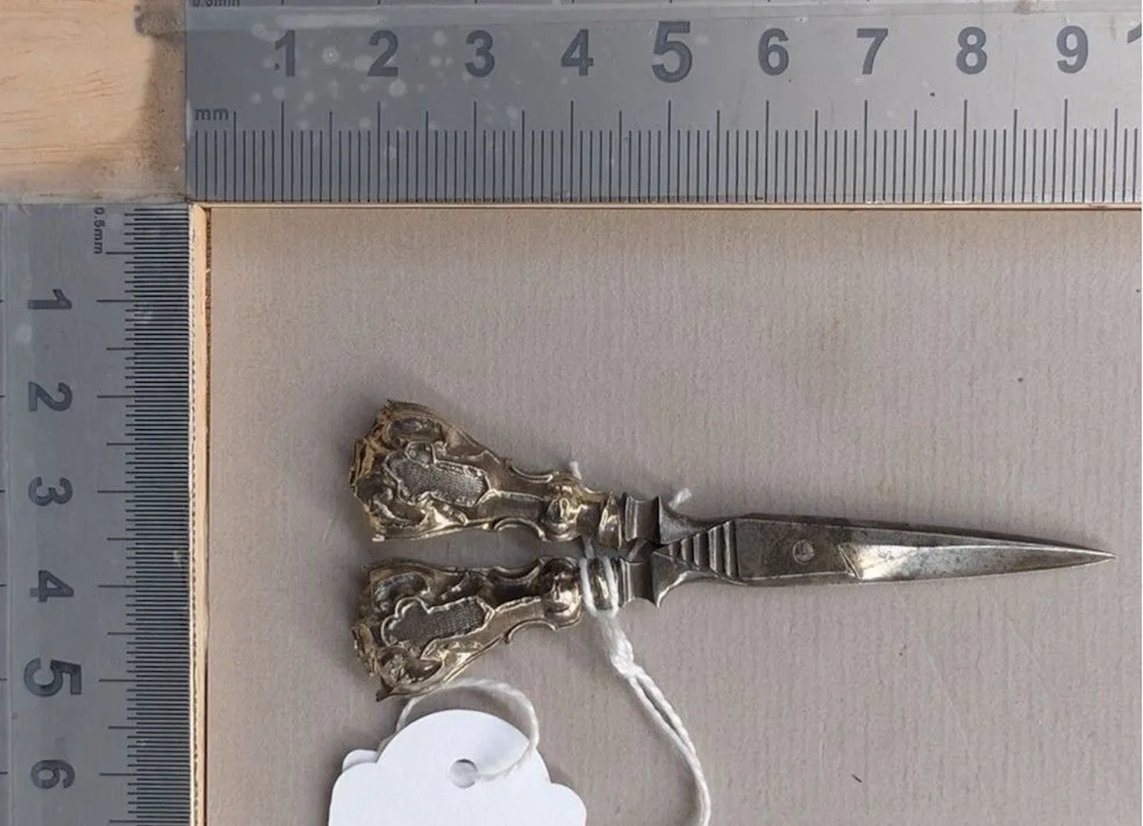 Small pocket scissors for sewing or embroidery, highly decorated handle