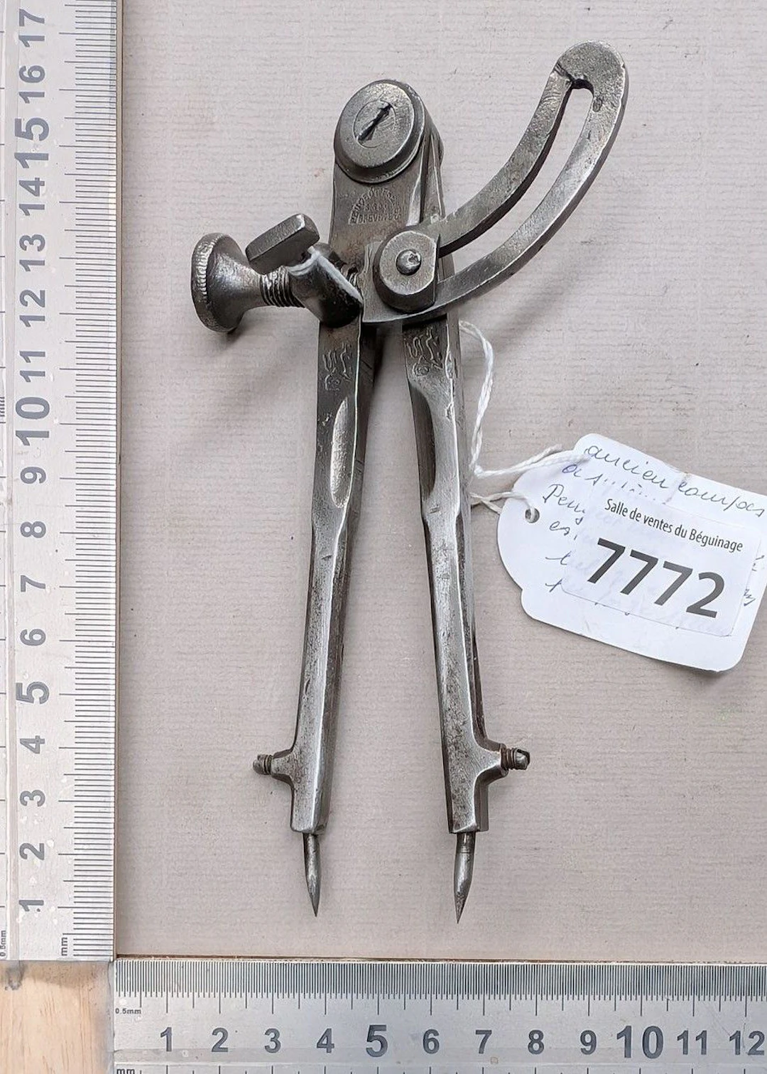 Antique Peugeot frères compass with patented mechanism, stamped with