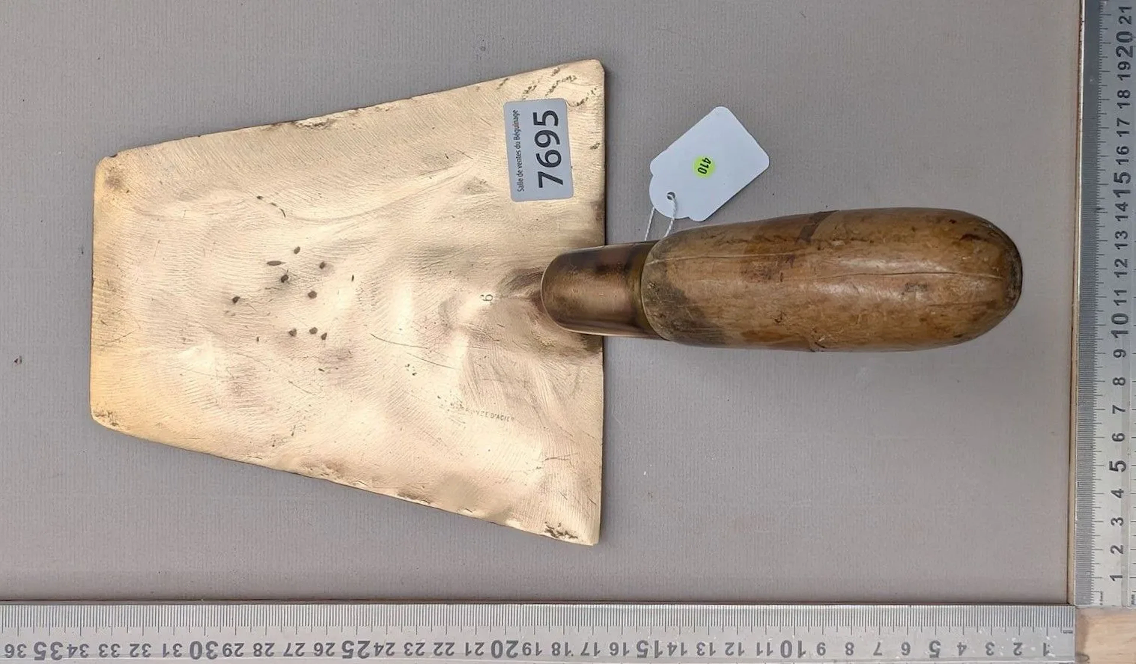 1 antique bronze plaster trowel—see photos for dimensions and condition