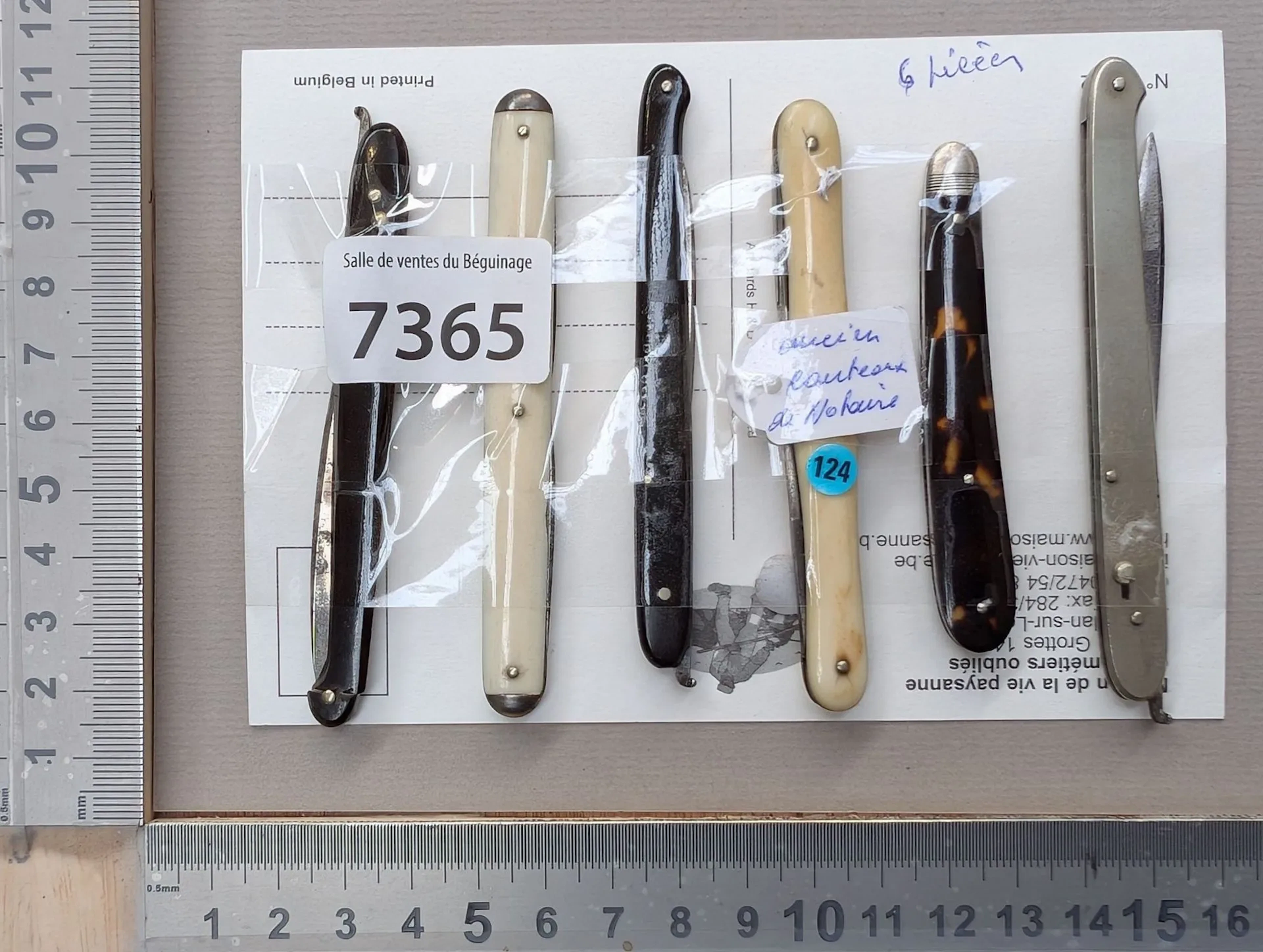 6 notary knives made of steel, mother-of-pearl, tortoiseshell, and