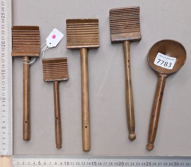 5 wooden butter spoons—see photos for dimensions and condition