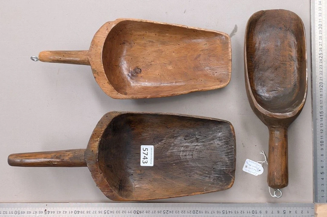 3 18th-century wooden grain scoops (for grains and flour) — See photos